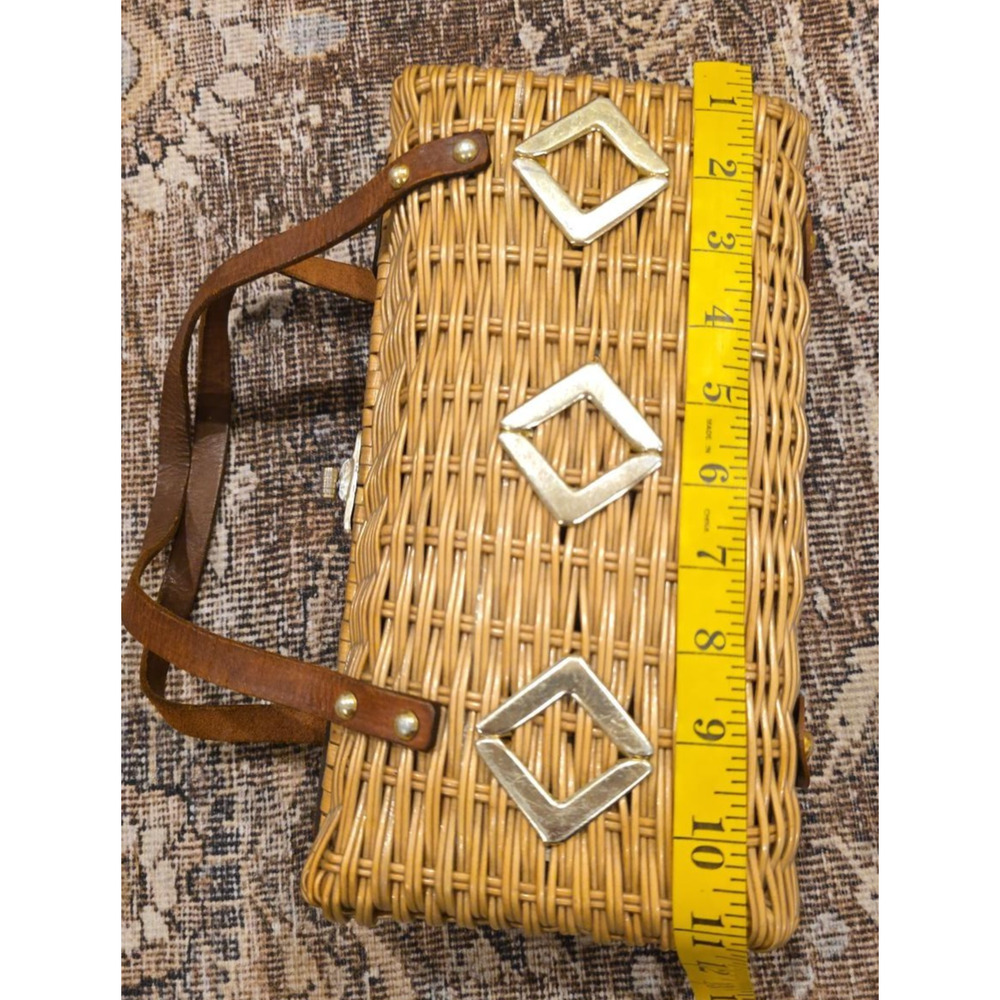 Hong Kong Coated Wicker Basket Purse Vtg 60s Mod Geometric Box Handbag MCM Retro - Picture 5 of 12